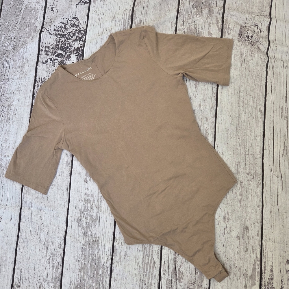 Everlane Supima Cotton Crew-Neck Short Sleeve Bodysuit - Tan - Size S